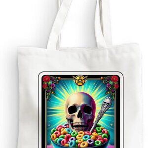 Funny Skull Tarot Card Sarcastic Canvas Tote Bag Witchy Gifts for Women Grocery